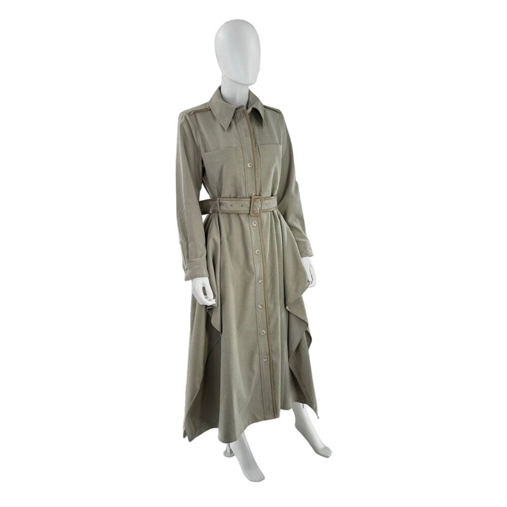 Tuckernuck NEW Sage Green Faux Leather Trim Collared Maxi Dress Size M - Picture 3 of 13